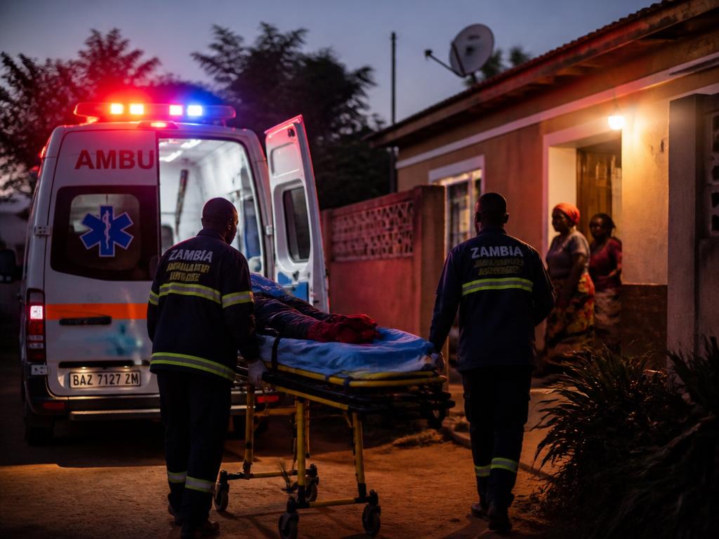 An ambulance and paramedics responding to an emergency at a home